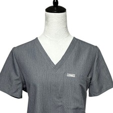 FIGS Scrub Top Catrina Women Small Gray Short Sleeve V-Neck Technical Collection