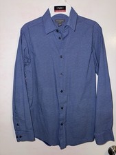 Van Heusen Flex Blue White Geometric Cotton Blend Dress Shirt Boy's Size L 14/16