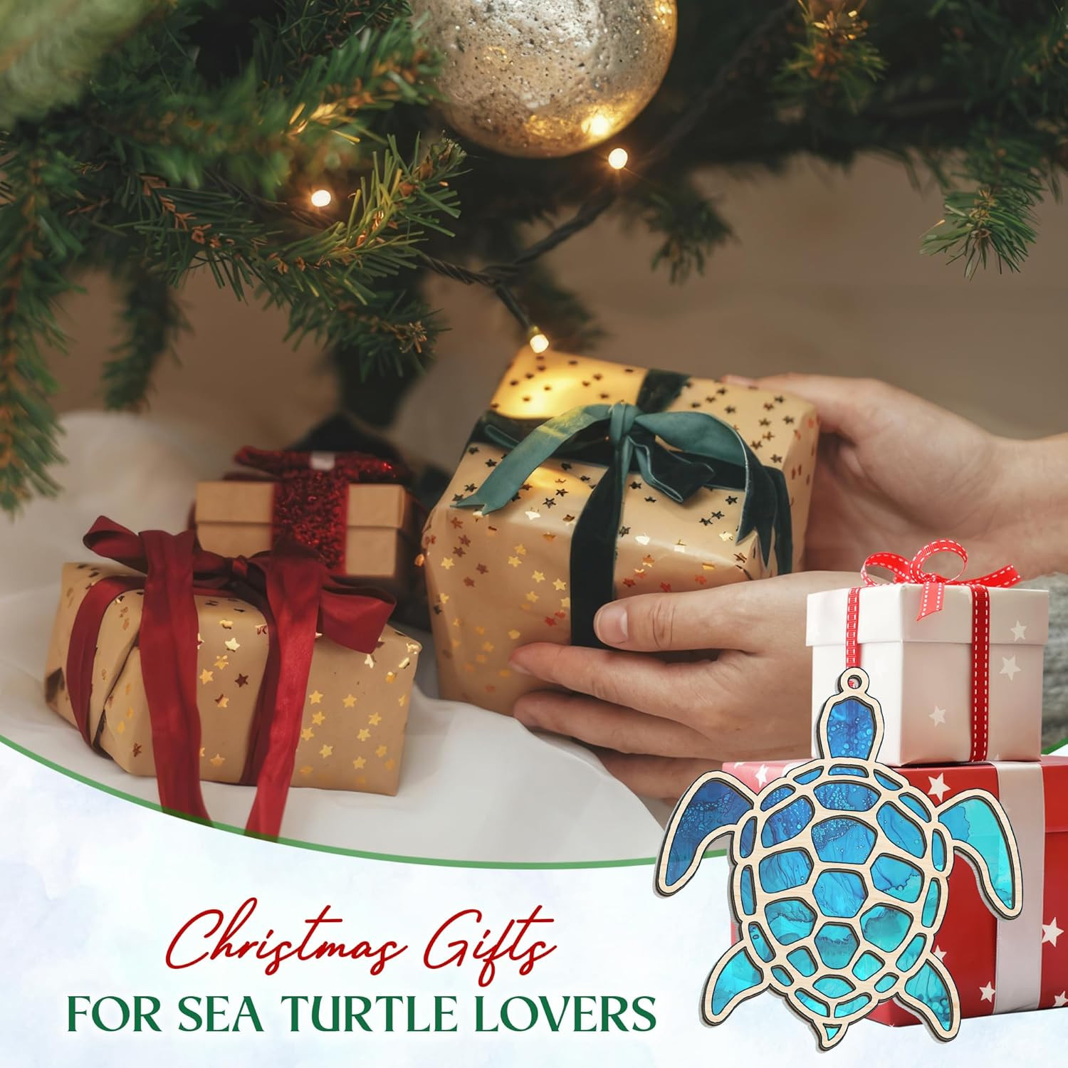 Christmas Sea Turtle Beach Gifts for Women Men - 2D Flat (Not 3D) Turtle Decor S