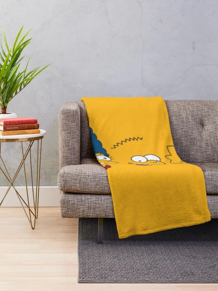 The Simpsons Head Pattern Yellow Graphic Cartoon Cozy Fleece Blanket