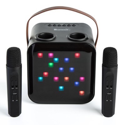 Karaoke Maschine Tragbarer Lautsprecher. 2 kabellose Mikrofone & Lichter. Mr Entertainer Nano