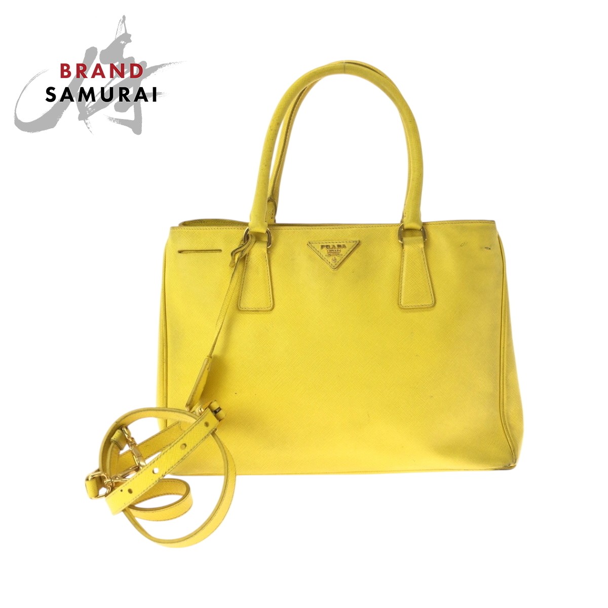 Prada Saffiano Yellow Leather Bn1874 2-Way Shoulder Bag Handbag 500122