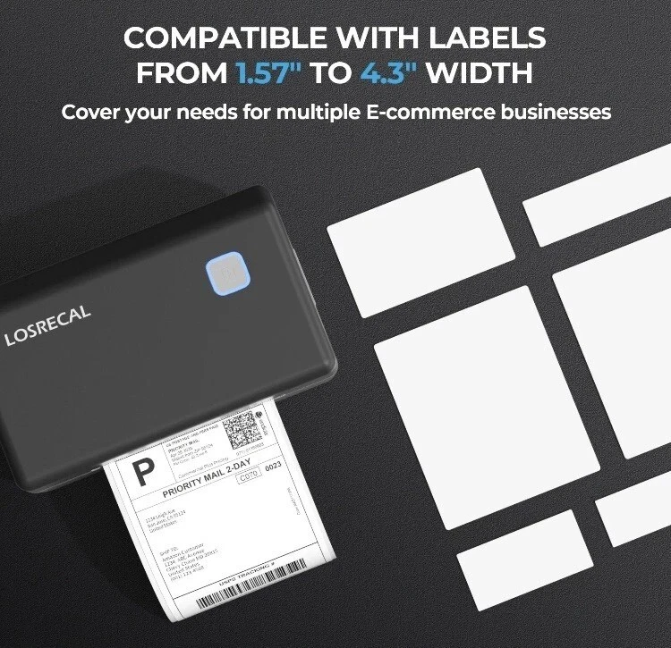 LOSRECAL 4x6 Thermal Shipping Label Printer USB, Black (LR-ITPP128U-BK-US) - Image 4 of 4