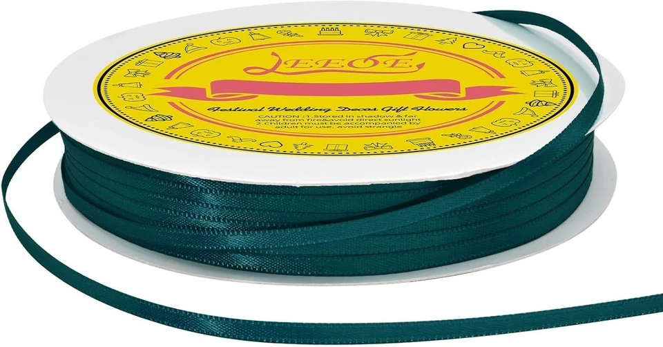 Double Face Teal Satin Thin Ribbon 1/8 inch X 100 Yards Polyester Teal Ribbon fo - Image 3 of 4