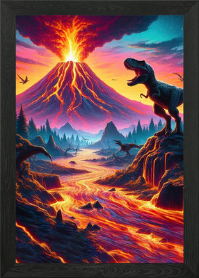 Vulkanausbruch Dinosaurier Landschaft gerahmtes Wandbild Poster Leinwanddruck Bild