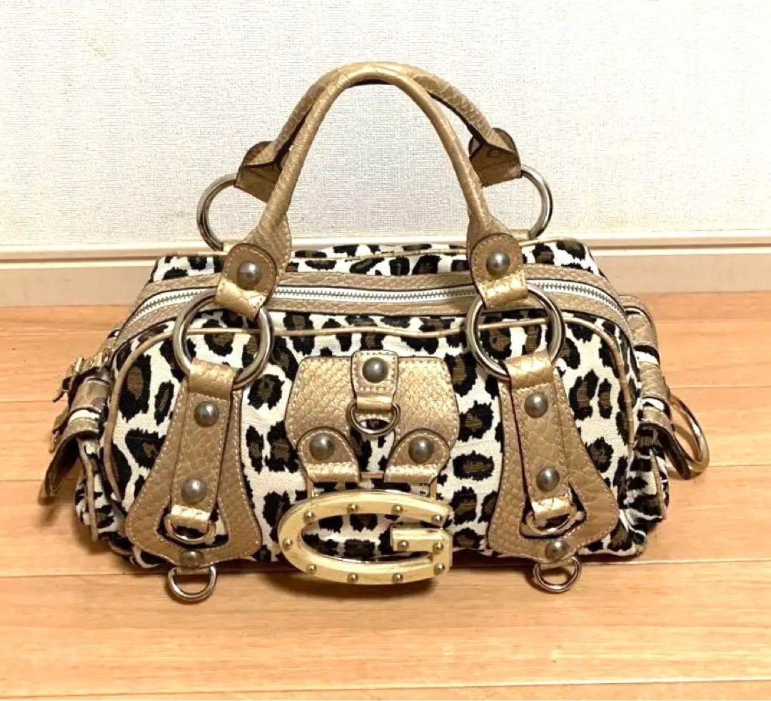 バッグ 00s archive GUESS hand bag 2way leopard Vintage 2000's Archive Guess Cheetah Girl Glamorous Animal