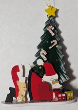 Schmid Emgee Christmas Ornament Wood Santa Tree Train Presents Reindeer 1983 Vtg