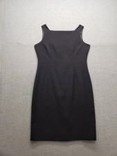 Anne Klein Women Sheath Dress 10 Black Pinstripe Sleeveless Square Neck Formal