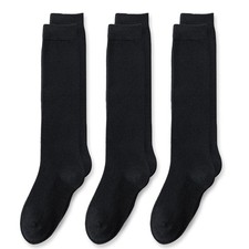 EPEIUS Girls Knee High Socks Seamless Cotton 5-7 Years, Plain Black 3 Pack
