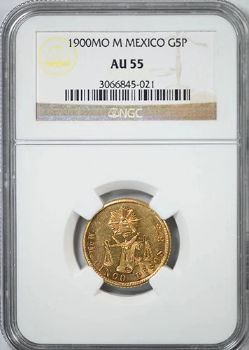 1900 MO Mexico Gold G5P Pesos NGC AU55
