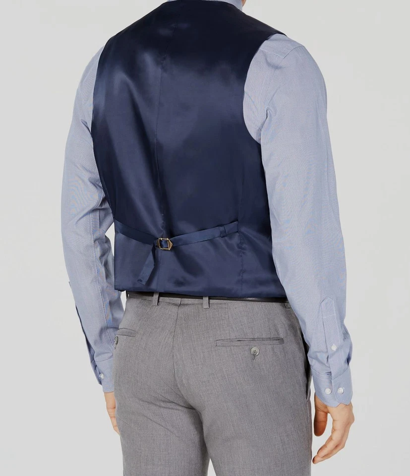 Chaleco de traje liso azul calce ceñido Calvin Klein para hombre talla L Foto 2 de 2