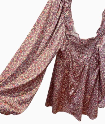 Pink Ripple Dress Tunic Womens Large Floral Cottagecore Smocked Mini Party  Pink | eBay