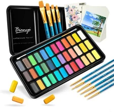 BIANYO Watercolor Paints 36 Vibrant Colors Watercolor Paper Brushs Travel Case