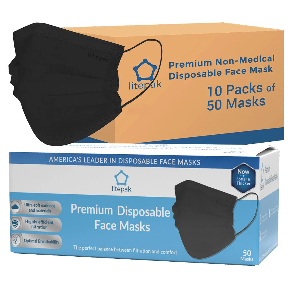 500pcs Litepak Premium Disposable Face Mask 3-Ply SOFT Comfort Earloops Black
Opens in a new window