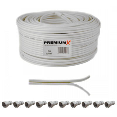 50m SAT TWIN mini Koaxial Kabel 2x 4mm Weiß Antennenkabel Zweifach Koax HDTV 4K