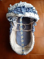 culla neonato in vimini, con manici in pelle | vintage 1974 | uniproprietario