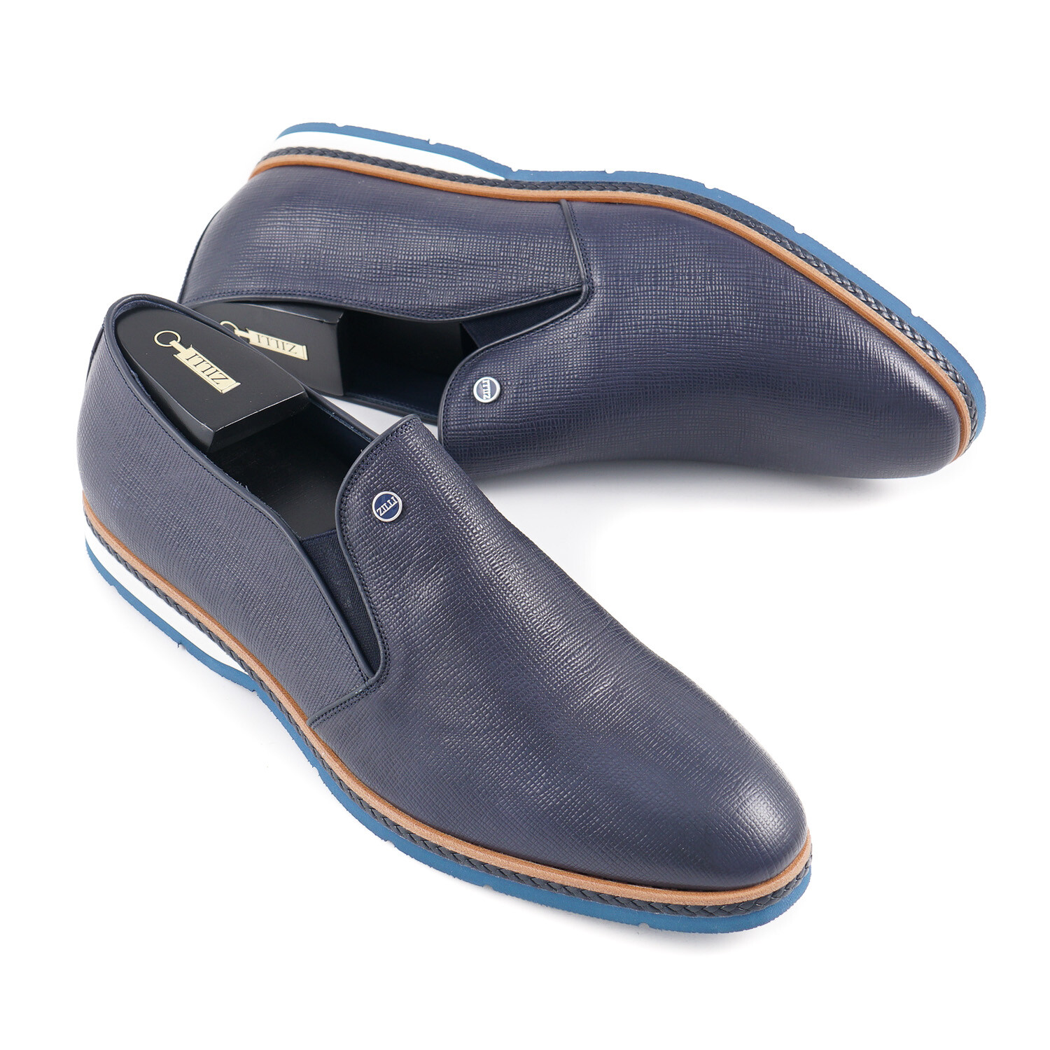 Zilli Navy Blue Textured Saffiano 