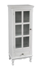 MOBILE VETRINA VETRINETTA ANTA CASSETTO LEGNO SHABBY CHIC BIANCA PERLA BIANCO