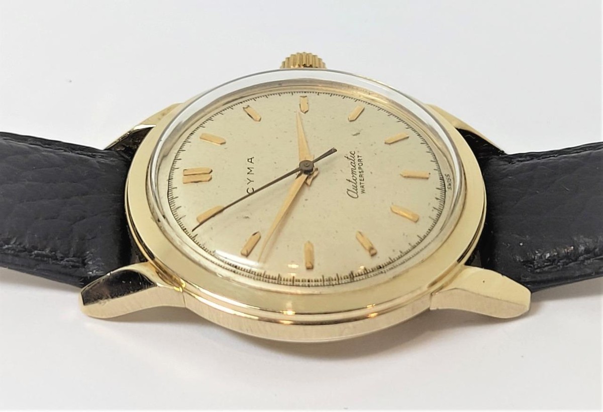 Vintage Solid 14k Gold CYMA Mens Automatic Watch 1950s EXLNT