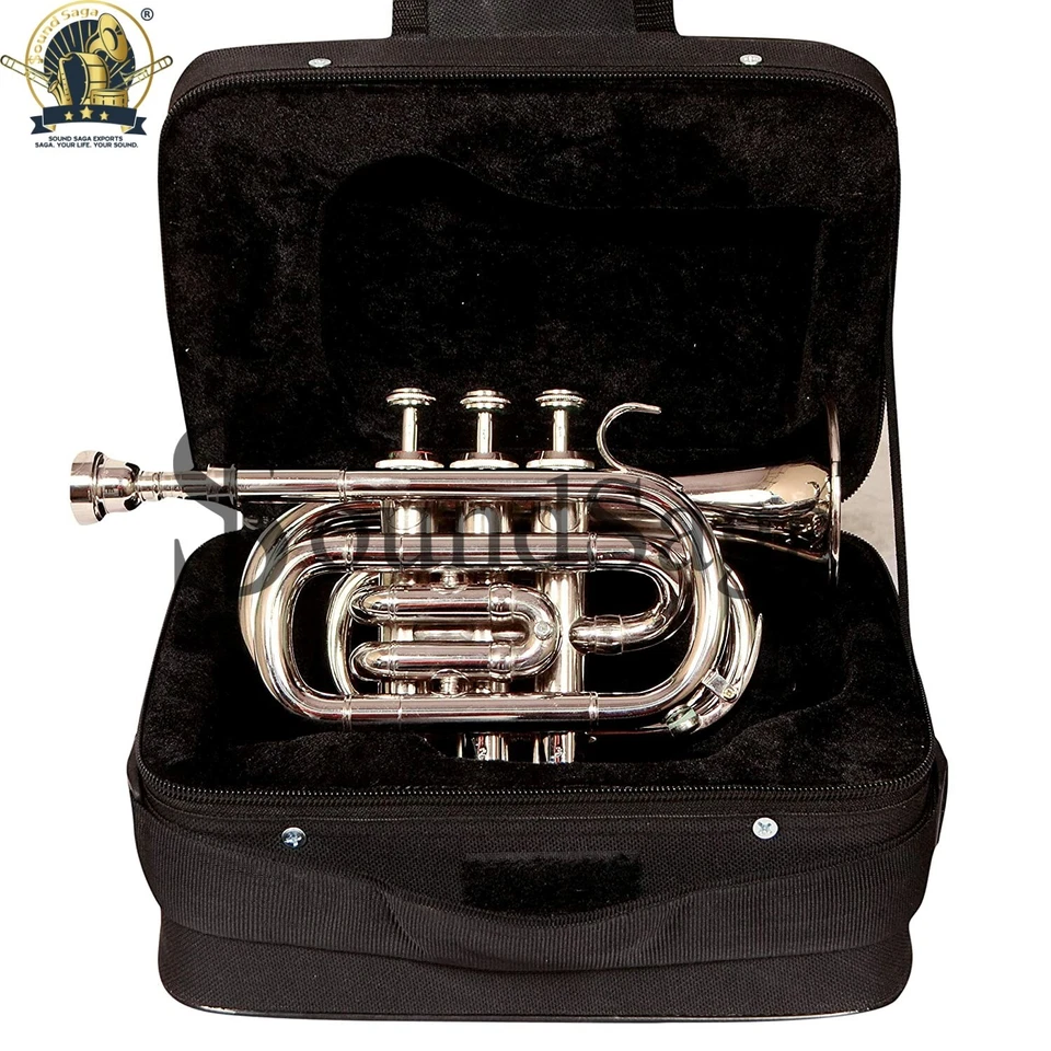 Trompeta de Bolsillo SOUND SAGA Paso Bb Con Boquilla y Estuche de Transporte (Plateado) Foto 3 de 3