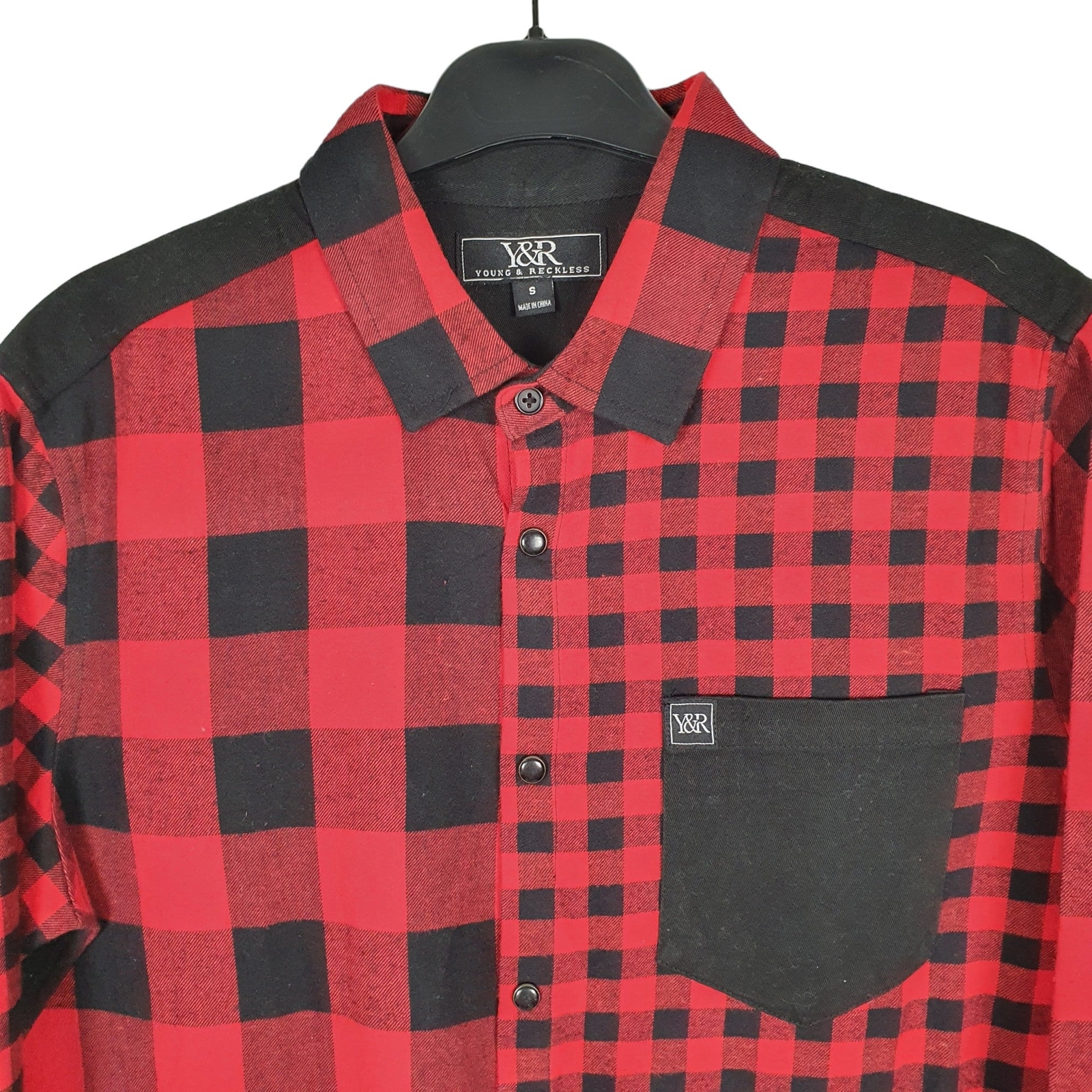 YOUNG & RECKLESS Red Check Shirt Flannel Shacket Long Sleeve Casual Mens S image 2