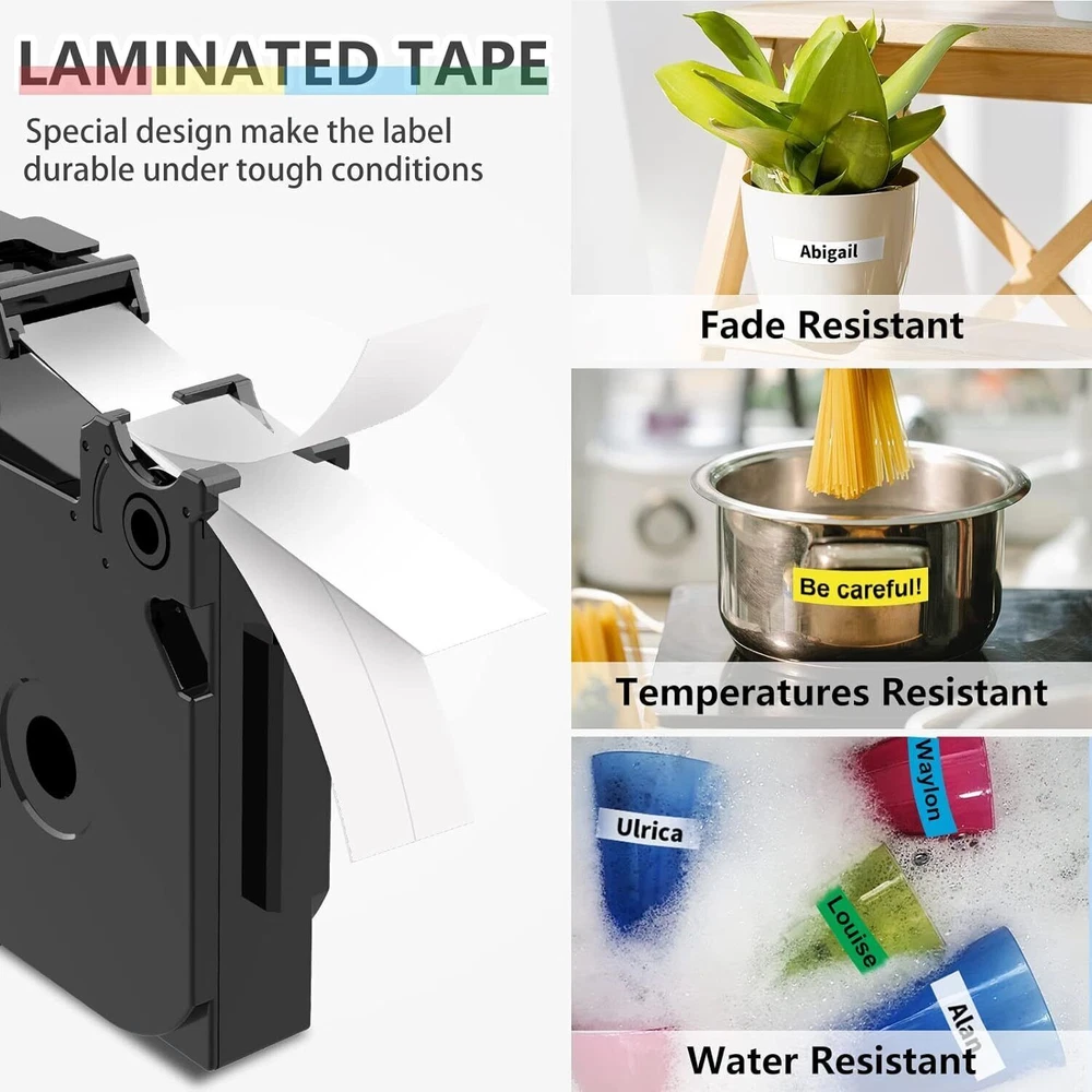 6PK 12mm Laminated Label Maker Tape Compatible with Brother P-Touch TZ-131 TZe-131 PT-D210