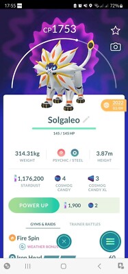 Pokemon Trade Go --- Solgaleo ( Cosmog Evolution ) - Tra de 1 mill dust