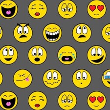Emoticons Tela de Tela Amarilla Gris Carita Sonriente Estampado por The Yard A221.01