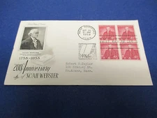 First Day Cover,1958 200th Anniversary Of Noah Webster ,FDC