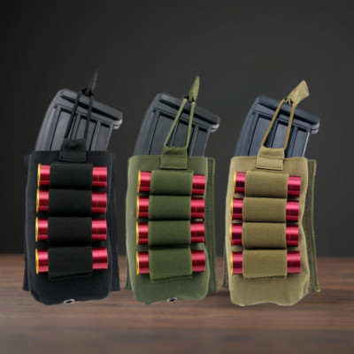 Tactical Magazine Pouch with 4 Rounds for 12GA Ammo Shells Holder Molle Mag Bag