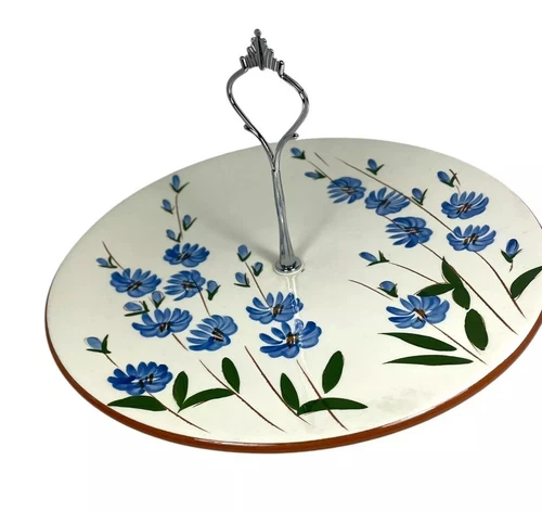 Stangl Chicory Tidbit Serving Plate 10" With Handle Blue Flowers