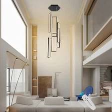 6 Head Black Chandelier, Modern Ceiling Light Pendant Lamp Fixtures Square Shape