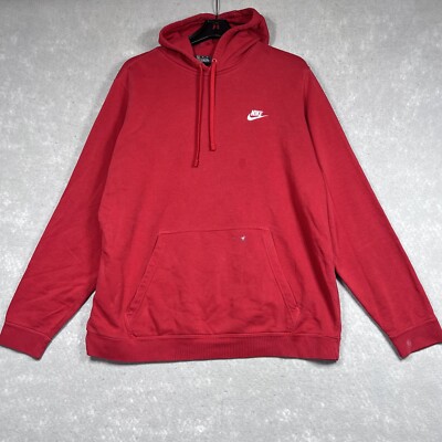 Nike Sweatshirt Mens Small Red Sportswear Club Pullover Hoodie Casual  Athletic