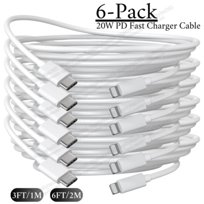6Pcs PD USB Type C Fast Charger Cable For Apple iPhone 14 13 12 11 Pro XR XS Lot