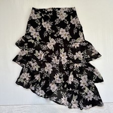 Target Skirt Women Size 10 Floral Chiffon Ruffed Lined Asymmetrical