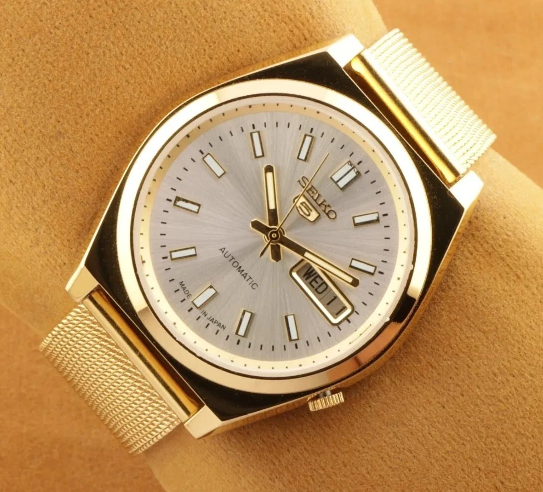 VINTAGE SEIKO 5 6309 SILVER GOLDEN AUTOMATIC JAPAN WORKING WRIST