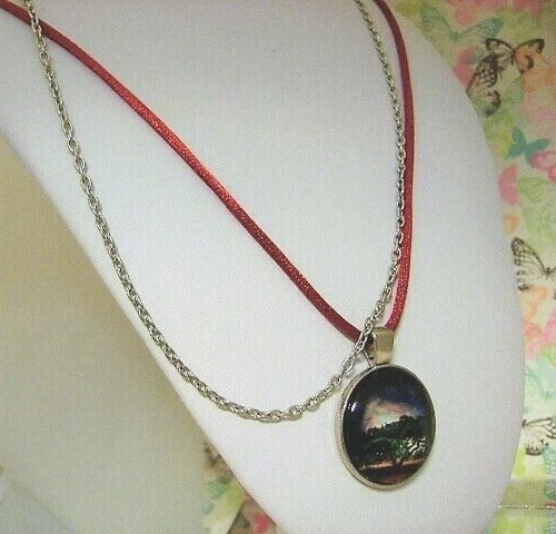 COLLAR-Árbol de la Vida Colgante Cúpula de Vidrio 20" Cordón de Seda y Cadena Original Foto 3 de 4