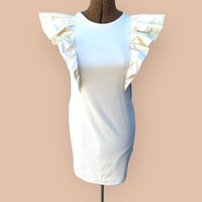Express Women's S Cream Dramatic Ruffle Sleeve Lined Sheath Dress NWT