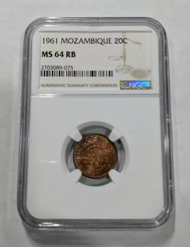 1961 MS64 RB Mozambique 20 Centavos NGC KM #85  Colonial Coin 