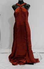 Azazie Women's Mermaid Pleated Metallic Satin Dress AC2 Terracotta Size: A10 NWT