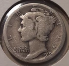 1919-D Mercury Dime 10c Denver Mint 90% US Silver (#27f-12779)