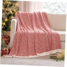  Christmas Super Soft Throw Blanket for Couch, Cozy Fluffy Warm 50"x60" Red