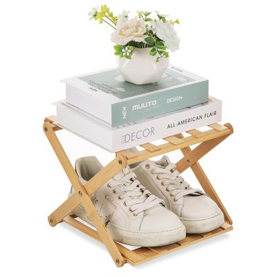 2-stufiges Bambus Schuhregal faltbar einfache Installation Holz Eingang Aufbewahrung Regal