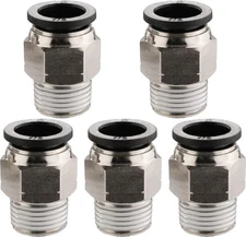 5PCS Pneumatic Male Straight 1/2" Tube OD x 3/8" NPT 1/2OD x 3/8NPT, Brass 