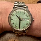 1970s Timex Vintage Men's Day/Date Manual Wind Green Dial Watch NOT WORKING