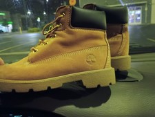 Timberland Boys 6" Premium Waterproof Nubuck Boots Wheat Tan Size 3.5 Youth