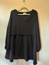 Sezane Babydoll Black Dress Size 40 Ruffle Sleeve Detail Long Sleeve