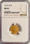 1914 $2.5 Gold Indian Head Quarter Eagle NGC MS 63