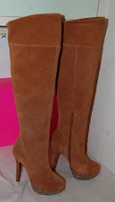 7.5❤️Betsey Johnson Suede Oiled Leather Over the Knee High Heels Platform BOOTS