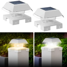 Solar Post Cap Lights 2 Pack for 4x4 5x5 6x6 Wood Posts and Vinyl 120Lumen